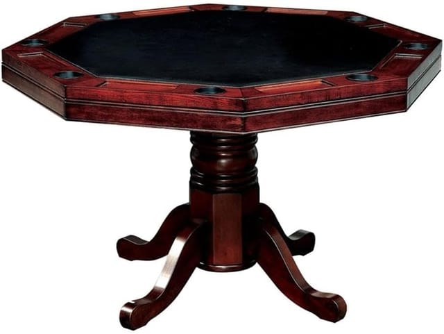 KD Deaton Traditional Wooden Octagonal Poker Game Table with Cup Holders & Chip Trays – Cherry Finish