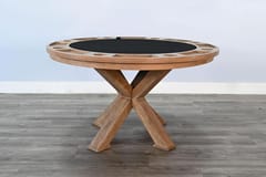 KD Chic 53-Inch Poker & Dining Table with Cup Holders, Chip Trays & Crossed Base – Oak Finish