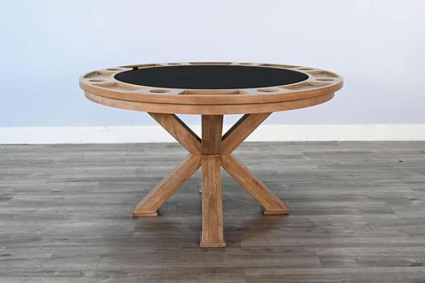 KD Chic 53-Inch Poker & Dining Table with Cup Holders, Chip Trays & Crossed Base – Oak Finish