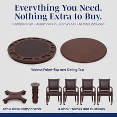 KD Bridgeport 48-Inch 2-in-1 Poker & Dining Table and Chairs Set – Walnut Finish