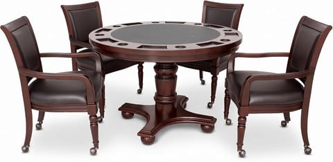 KD Bridgeport 48-Inch 2-in-1 Poker & Dining Table and Chairs Set – Walnut Finish