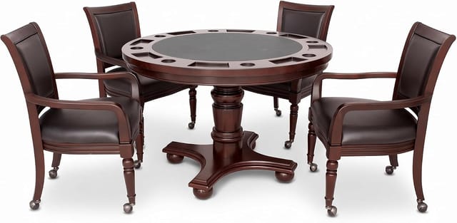 KD Bridgeport 48-Inch 2-in-1 Poker & Dining Table and Chairs Set – Walnut Finish