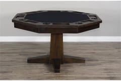KD Octagonal Wooden Poker & Dining Table with Reversible Top, Cup Holders & Chip Trays – Tobacco Leaf Finish