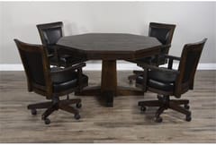 KD Octagonal Wooden Poker & Dining Table with Reversible Top, Cup Holders & Chip Trays – Tobacco Leaf Finish