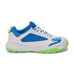 Skechers Men’s Cricket Turf Shoes – White/Blue with Lime Green Outsole