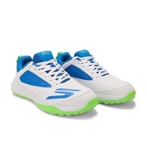 Skechers Men’s Cricket Turf Shoes – White/Blue with Lime Green Outsole