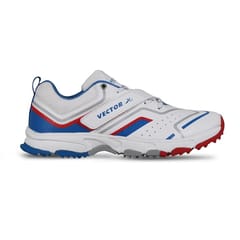 Vector X Striker Pro Men’s Cricket Shoes – PU Upper, EVA Sockliner and Midfoot Support Strap, White/Blue/Red