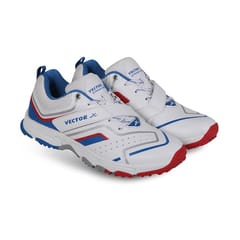 Vector X Striker Pro Men’s Cricket Shoes – PU Upper, EVA Sockliner and Midfoot Support Strap, White/Blue/Red