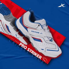 Vector X Striker Pro Men’s Cricket Shoes – PU Upper, EVA Sockliner and Midfoot Support Strap, White/Blue/Red