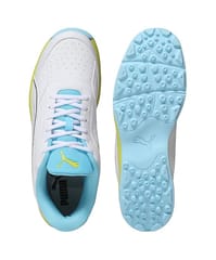 PUMA Men’s Nu Cricket Shoes – Lightweight Rubber Sports Shoes, White Vibrant Blue Lime