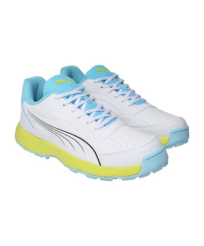 PUMA Men’s Nu Cricket Shoes – Lightweight Rubber Sports Shoes, White Vibrant Blue Lime