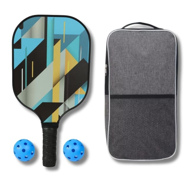 KNK Carbon Fiber Pickleball Paddle Set with Balls & Carry Cover – Grey-Blue